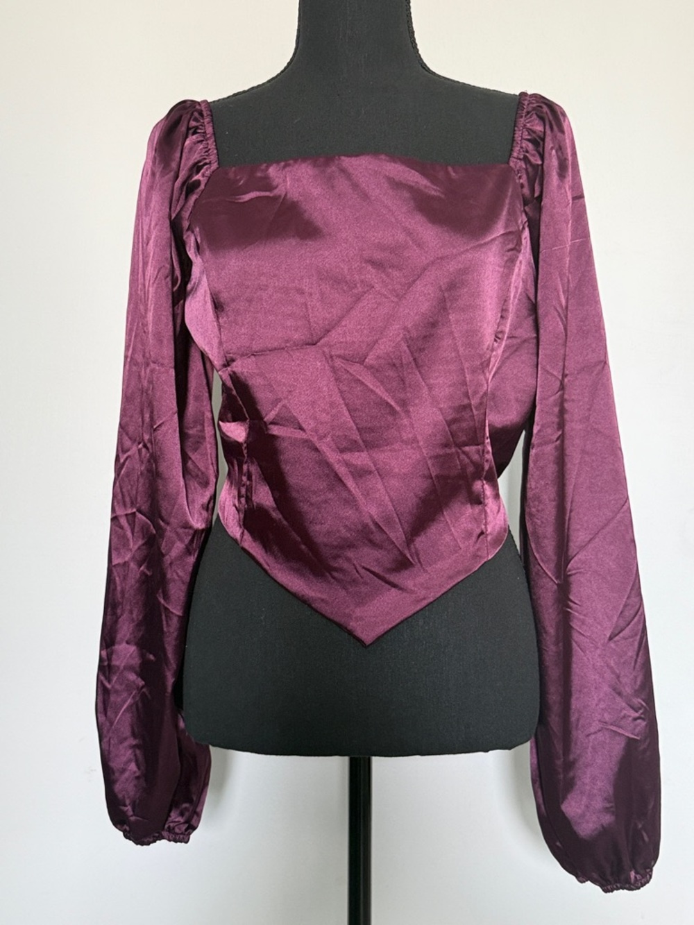 Altar'd State Plum Satin Square-Neck Cropped Peasant Blouse | Sz XL